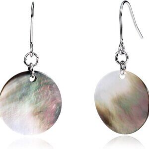 Silver Abalone Shell Disc Dangle Earrings - Unique Handmade Ocean-Inspired Jewel